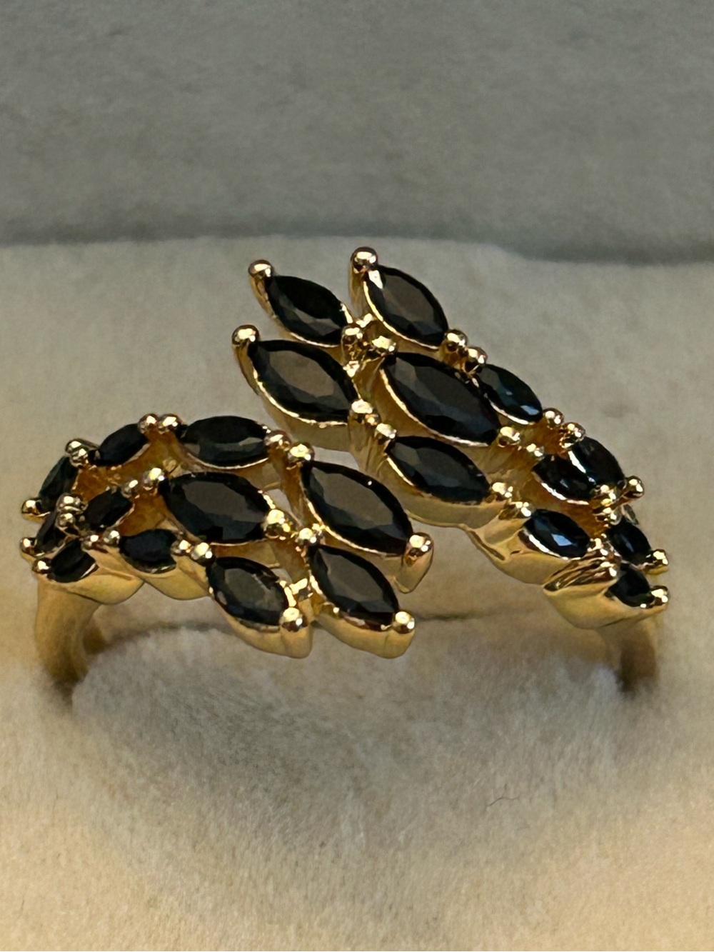 Winged Collision - Marquis Shaped Black Onyx Cubic Zirconia Gold-Tone Ring
